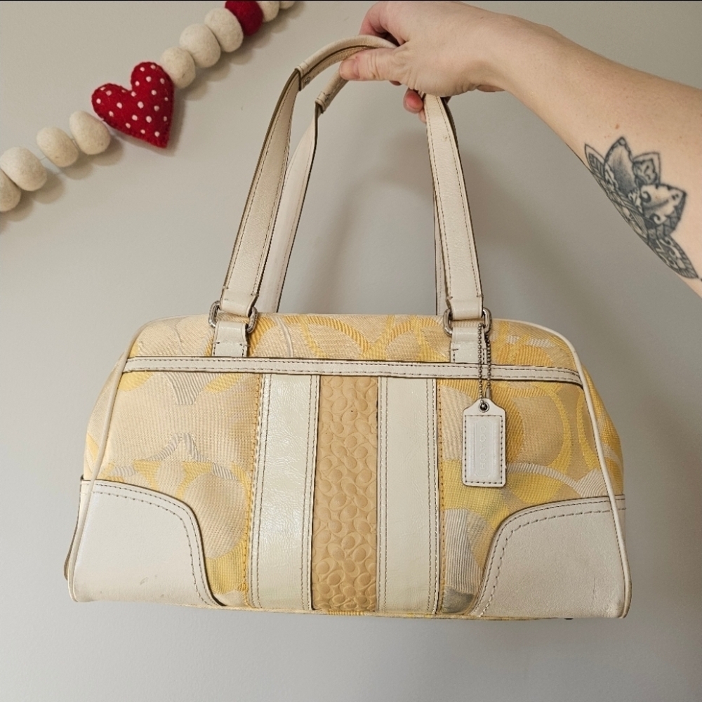 Y2K Coach F13339 Hampton Yellow‎ Cream Striped Carryall *Wear & Staining - Read
